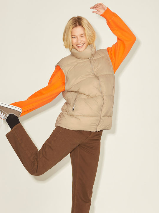 Women's Short Puffer Jacket for Winter Beige