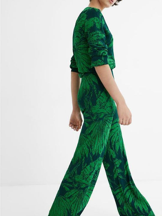 Danubio Women's High-waisted Fabric Trousers with Elastic Green