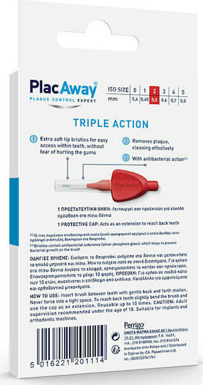 PlacAway Triple Action Interdental Brushes 0.5mm Red 6pcs