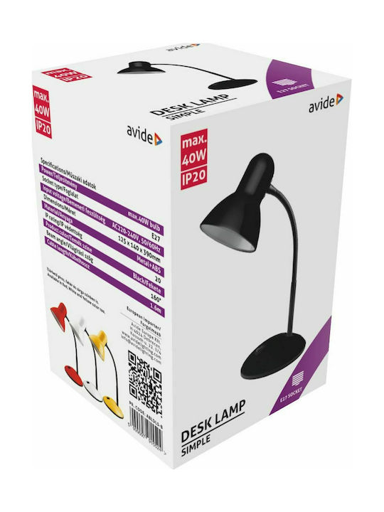 Avide ABLDLS-B Office Lamp with Flexible Arm for Socket E27 in Black Color