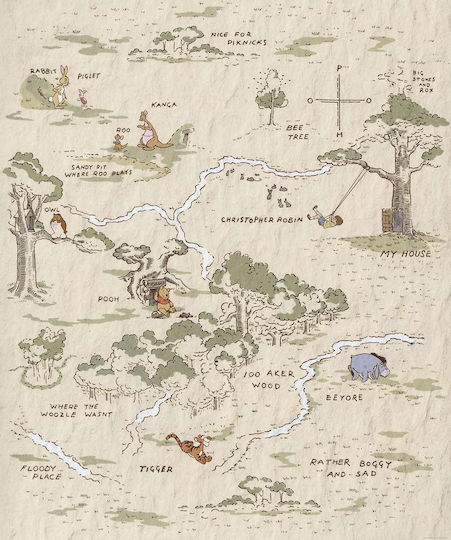 Komar Детски тапет Winnie the Pooh Map Ш200xВ280cm