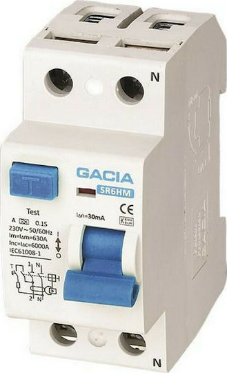 Gacia Phase 2-Pole Earth Leakage Relay 40A 230V 2Χ40Α 30mΑ 500-37000