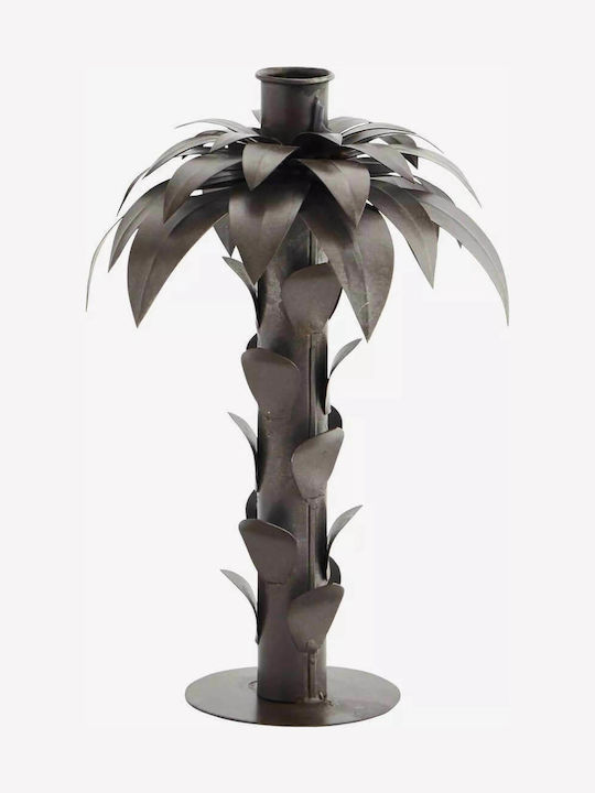 Madam Stoltz Palm Tree Metal Candle Holder Ασημί 16x16x21.5cm 1pc