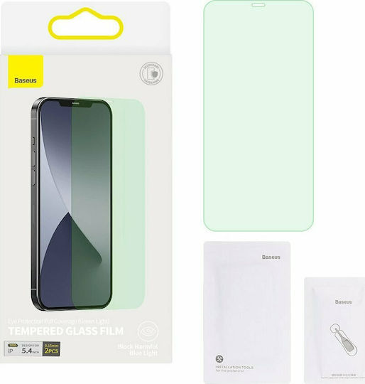 Baseus Anti Blue Light 0.15mm Full Face Tempered Glass 2pcs (iPhone 12 mini)