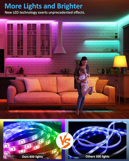 Smart LED Strip 12V RGB Light 2x5m Type SMD5050 with Power Supply & Remote Control