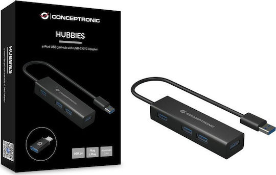Conceptronic USB-Hub 4 Anschlüsse USB 3.0 mit USB-A / USB-C Anschluss