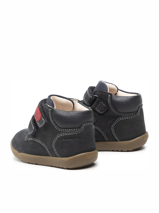Macchia Anatomical Leather Kids Boots with Velcro Navy Blue
