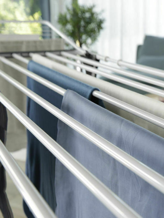 Vileda Infinity Flex Folding Floor Clothes Drying Rack Metallic with Wheels with Hanging Length 30m