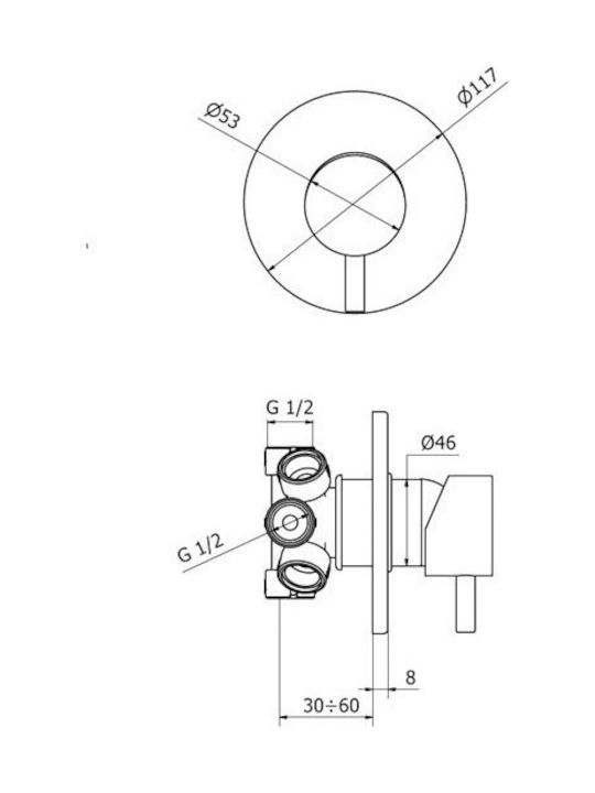Ottone Meloda Thermostatics for Shower 2 Exits Silver