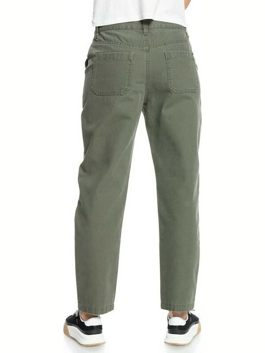 Broken Sun Women's High Rise Fabric Trousers in Relaxed Fit Khaki