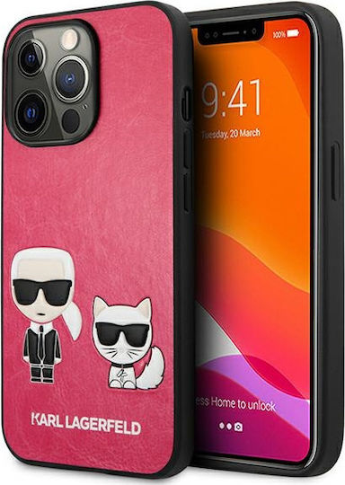 Karl Lagerfeld Ikonik Karl & Choupette Umschlag Rückseite Synthetisches Leder Fuchsie (iPhone 13 Pro)