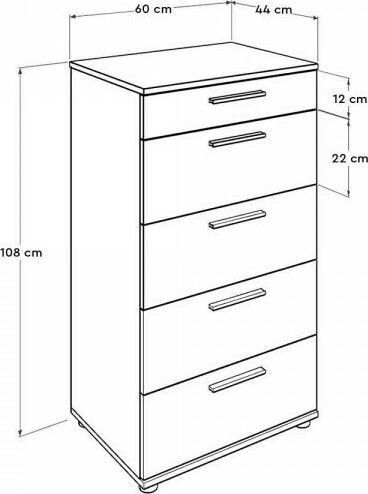 Comoda pentru Dormitor Trendline cu 5 sertare Galbenă 60x44x108buc