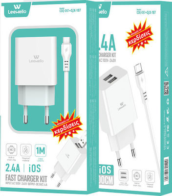 Leewello Charger with 2 USB-A Ports and Cable micro USB White (CDQ-097 + SJX-187)