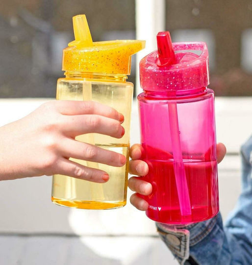 A Little Lovely Company Kinderflasche Kunststoff mit Strohhalm Gelb 450ml