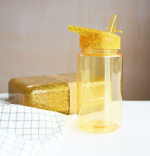 A Little Lovely Company Kinderflasche Kunststoff mit Strohhalm Gelb 450ml