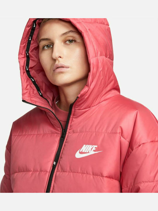 Sportswear Women's Short Puffer Jacket for Winter with Hood Pink