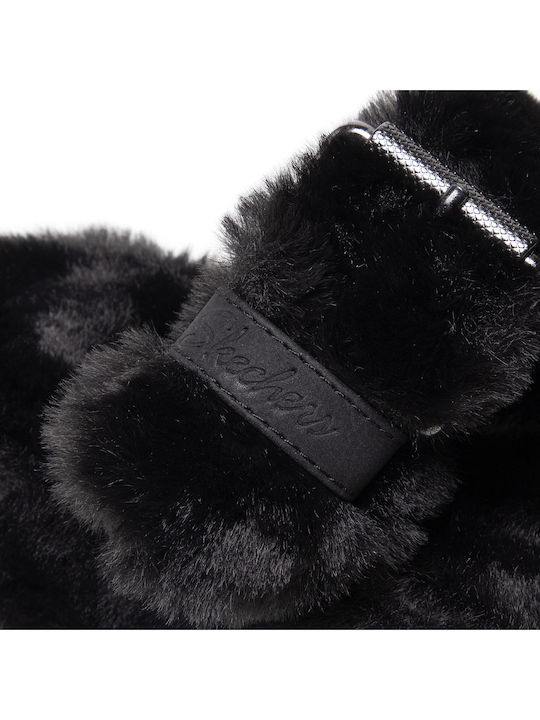 Cozy Wedge Damen Hausschuhe mit Offene Zehenpartie mit Pelz Schwarz