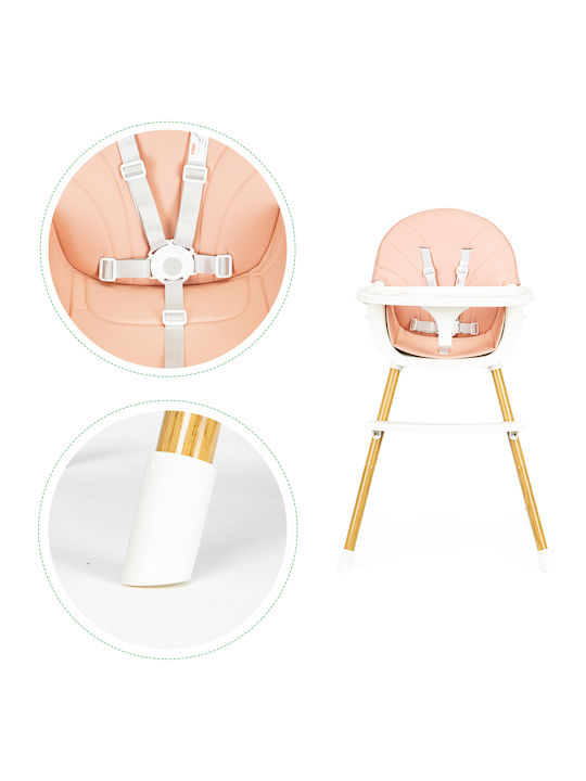 Ecotoys Scaun Înalt De Masă Bebe 2 În 1 Cu Înălțime Reglabilă Roz