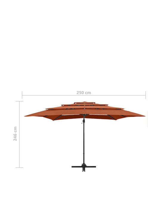 Umbrella Floor Square Aluminum Red with Base 2.5x2.5m