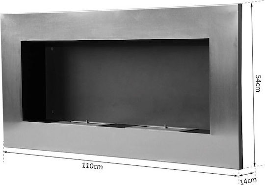 HomCom Indoor Wall Mounted Bioethanol Fireplace Silver 110x14x54cm