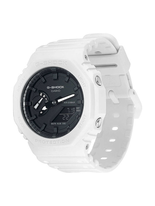 Casio G-Shock Аналогово/Дигитално Мъжки Часовник 46mm Хронограф На Батерия С Бяла Каучукова Каишка