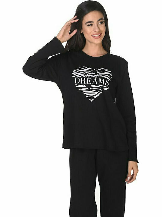 Nina Club Winter Women's Pyjama Set Cotton Black Dreams 630