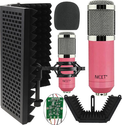 Next Condenser (Large Diaphragm) XLR Microphone Kit Vocal Booth Pro Shock Mounted/Clip On Mounting Voice in Pink Color