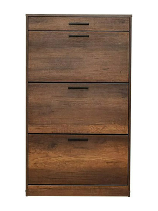 Flat Wooden Shoe Organizer with 3 Shelves Walnut 75x29x128cm