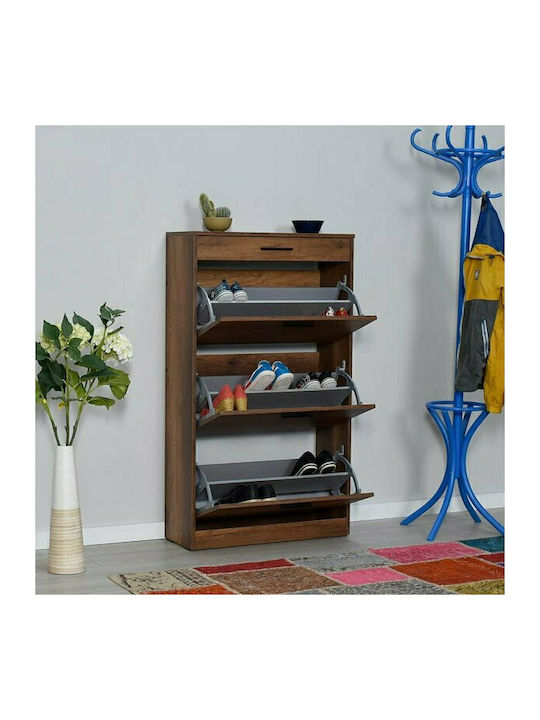 Flat Wooden Shoe Organizer with 3 Shelves Walnut 75x29x128cm