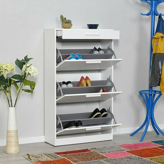 Flat Wooden Shoe Organizer with 3 Shelves White 75x29x128cm
