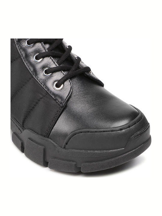 Leather Women's Ankle Boots with Medium Heel Black