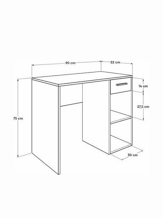 Desk Concept Pc Wooden White 90x52x75cm