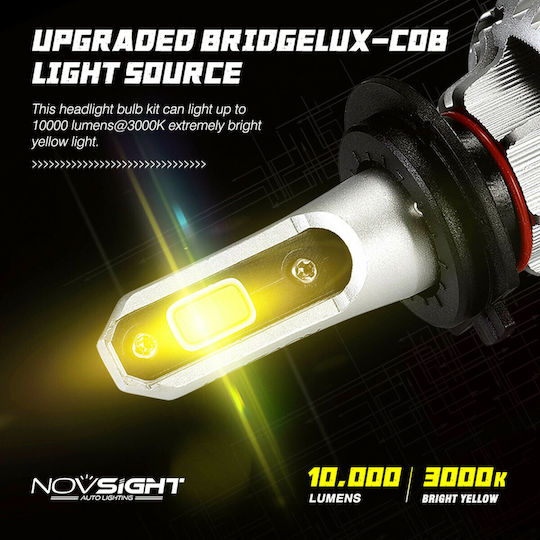 NovSight Λάμπες Αυτοκινήτου & Μοτοσυκλέτας H7 LED 3000K Θερμό Λευκό 12-24V 72W 2τμχ