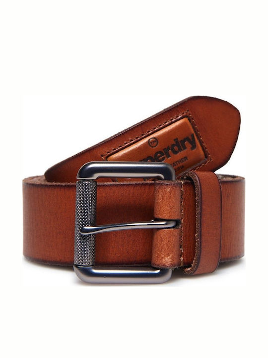 Superdry Badgeman Ανδρική Ζώνη Δερμάτινη Καφέ