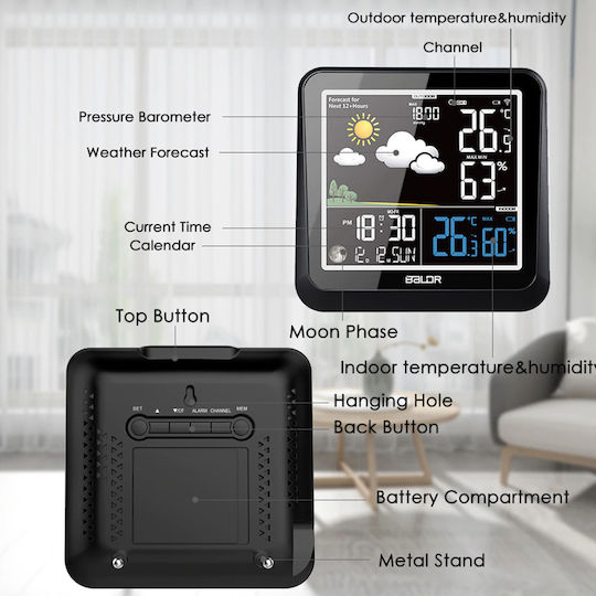 Baldr B0336 Wireless Digital Weather Station Tabletop Black