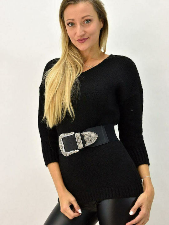 Knitted blouse with v oversized Black 3558