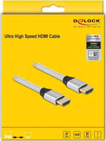 DeLock Braided Cable HDMI male - HDMI male 1m Ασημί