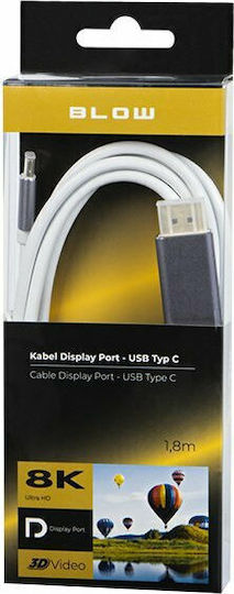 Blow Video Cable USB-C male - DisplayPort Λευκό 1.8m DM-92-026
