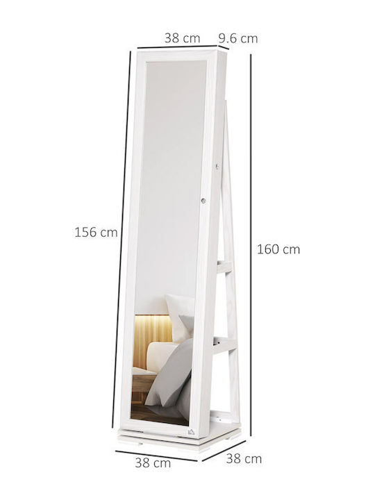 HomCom Boden- oder Standspiegel mit Weißem Holzrahmen 160x38cm