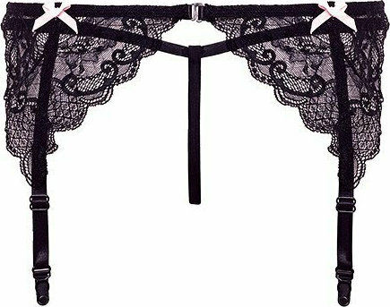 Barely Bare Garter Bows & Panty Sexy Σετ Εσωρούχων με Δαντέλα & Ζαρτιέρες Black