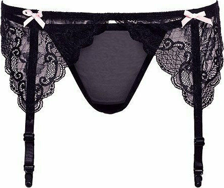 Barely Bare Garter Bows & Panty Sexy Σετ Εσωρούχων με Δαντέλα & Ζαρτιέρες Black