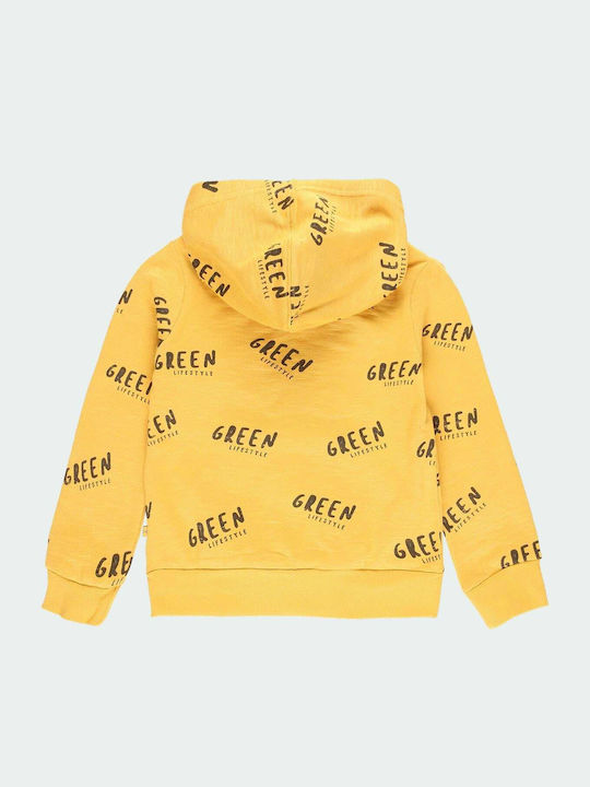 Boboli Kids Fleece Sweatshirt with Hood and Pocket Yellow