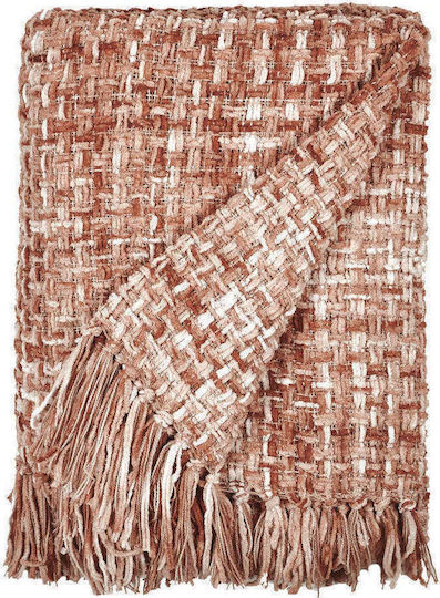 Kentia Nala Four-Seater Sofa Throw Chenille 180x320cm Salmon Pink Ecru
