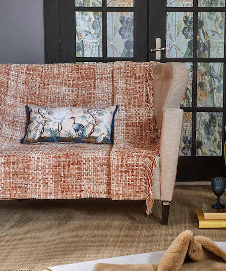 Kentia Nala Four-Seater Sofa Throw Chenille 180x320cm Salmon Pink Ecru