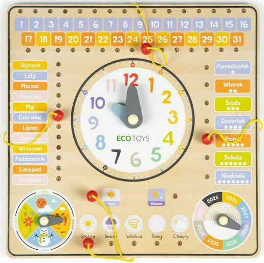 Ecotoys Πίνακας Ρολόι με Δραστηριότητες Educational Time Learning Game made of Wood for 3+ years Years Old