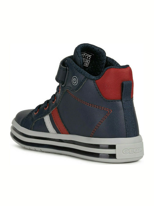 Geox Kids Anatomic High Sneakers for Boys with Laces & Strap Navy Blue