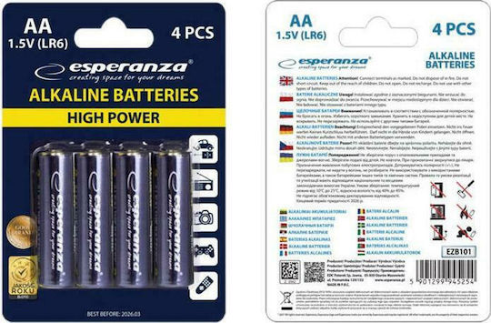 Esperanza 4 Pack Alkaline Batteries AA 1.5V EZB101