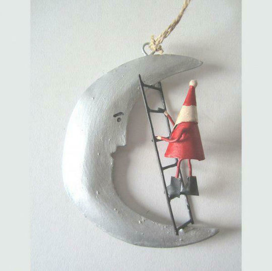 Santa Claus on the Moon Hanging Santa Claus Ornament Metallic White 6x7cm
