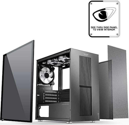 Armaggeddon Tron VII Gaming Mini Tower Κουτί Υπολογιστή με Πλαϊνό Παράθυρο και RGB Φωτισμό Μαύρο