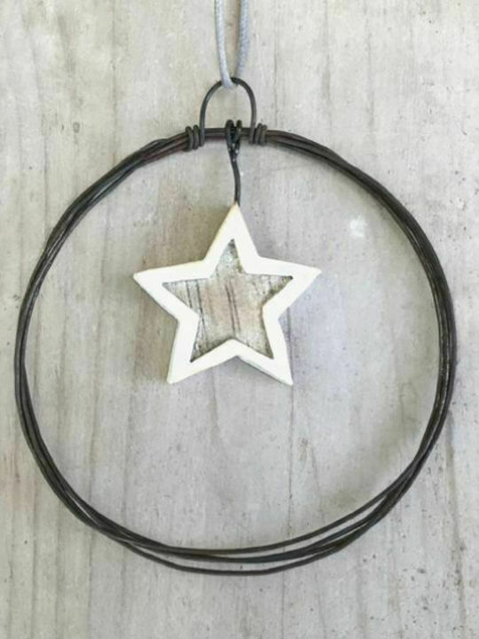 Synchronia Christmas Wooden Decorative Wreath 7.5cm Small with star